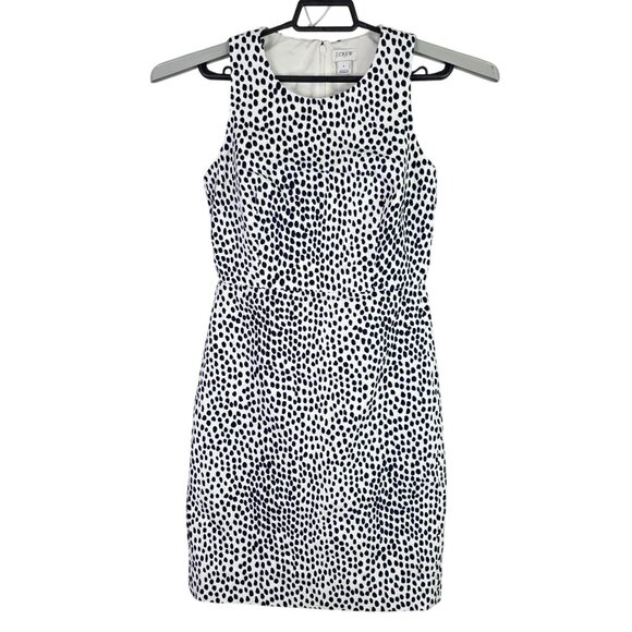 Womens J. Crew Sleeveless Black & White Polka Dot Sheath Dress 100% Cotton 0 - Picture 1 of 7